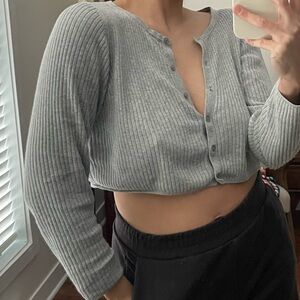 Uniqlo grey knit cropped cardigan